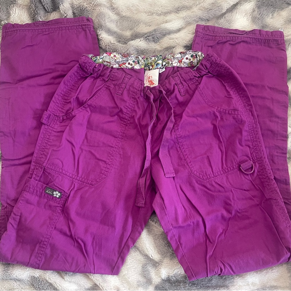 Purple Koi Cargo Scrub Pants